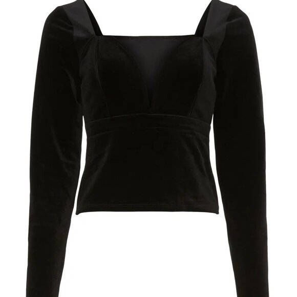 Louna Structured Black Velvet Sweetheart Plunge neck Top w/ Boning corset SMALL - Picture 2 of 8